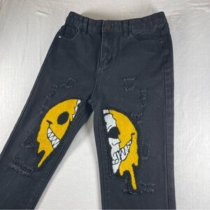 Classic Kids Black Jeans with Yellow Patch Smiley Design size 13y